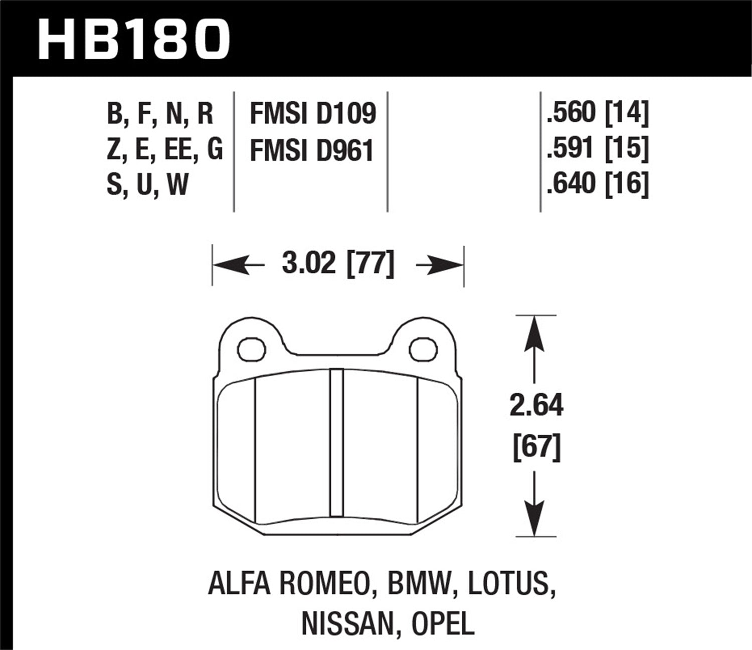 Hawk Performance HB180Z.560 Performance Ceramic Disc Brake Pad