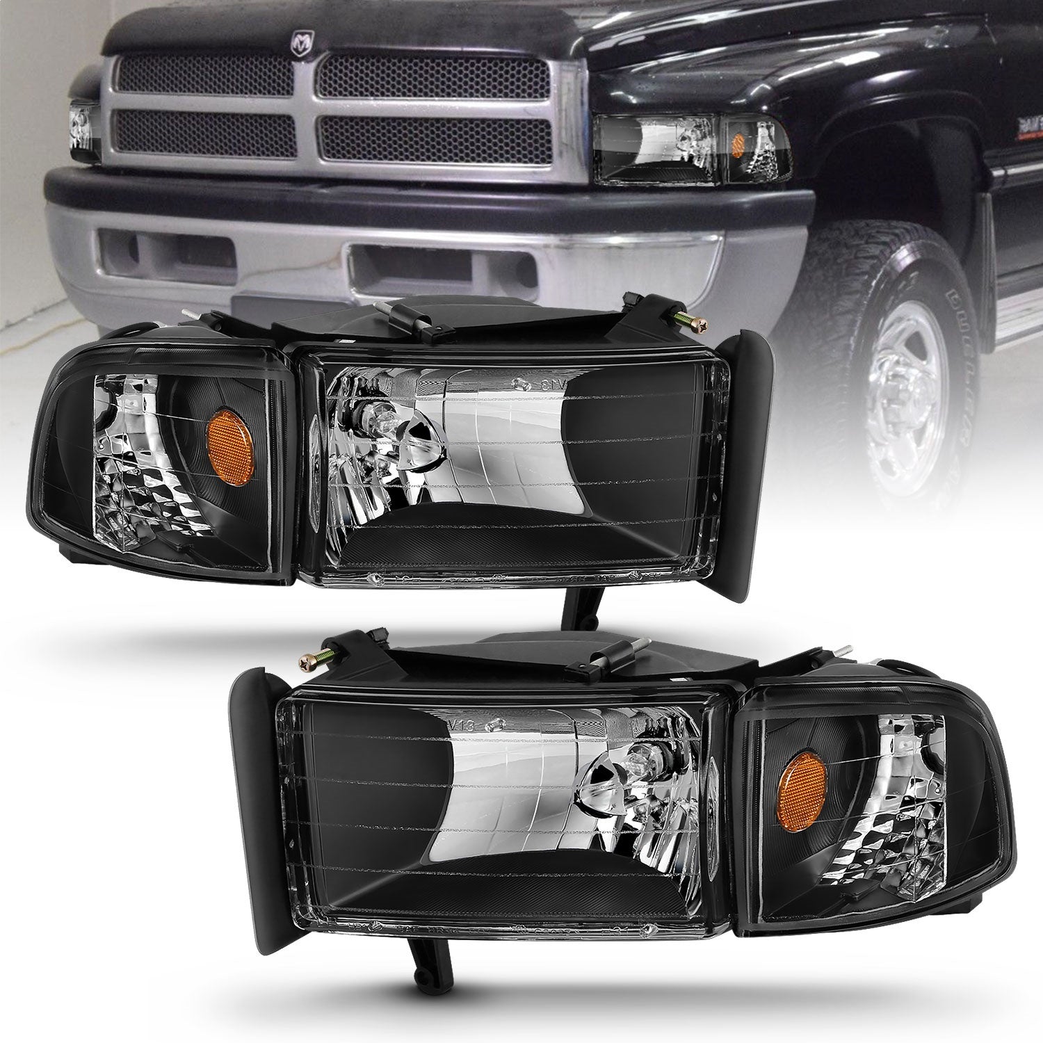 Anzo USA 111067 Crystal Headlight Set Fits 94-02 Ram 1500 Ram 2500 Ram 3500