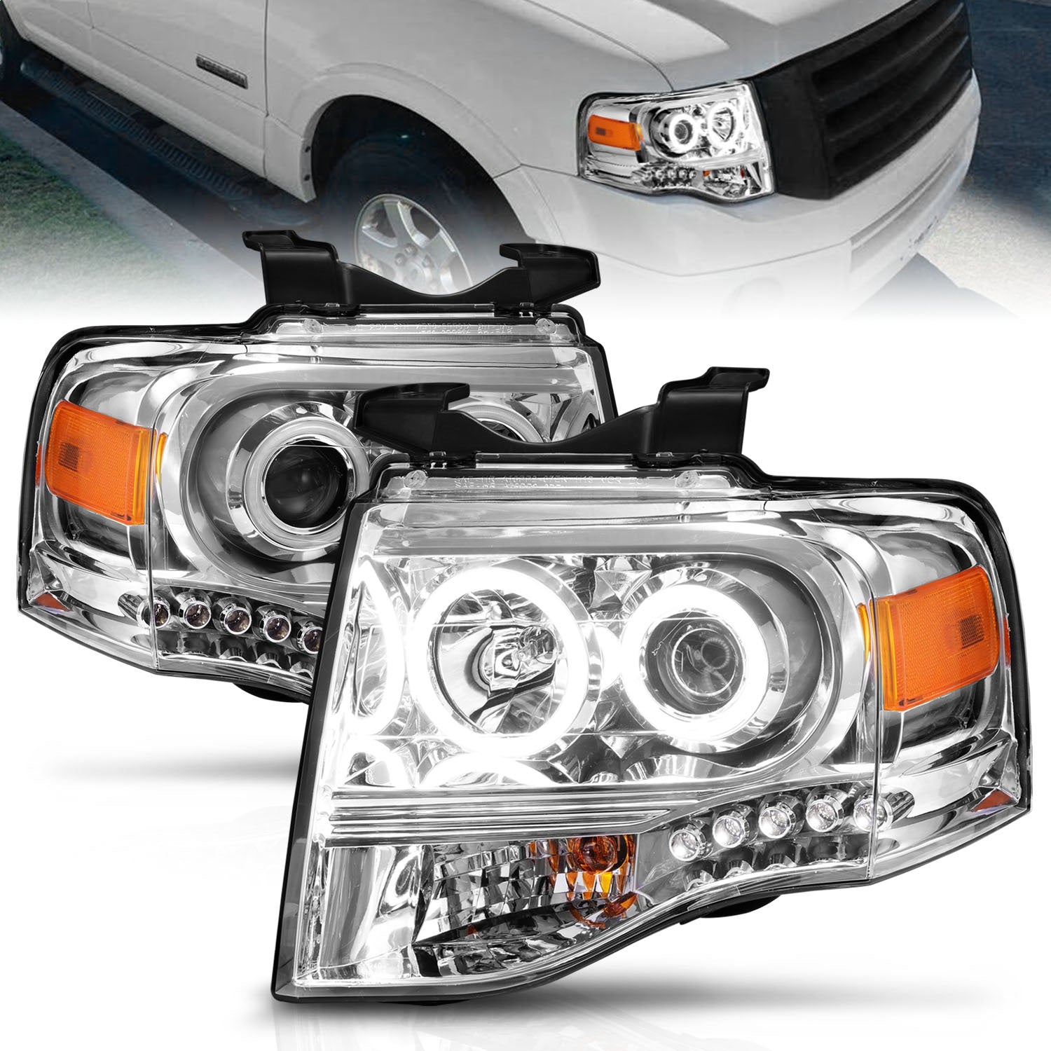 Anzo USA 111114 Projector Headlight Set w/Halo Fits 07-14 Expedition