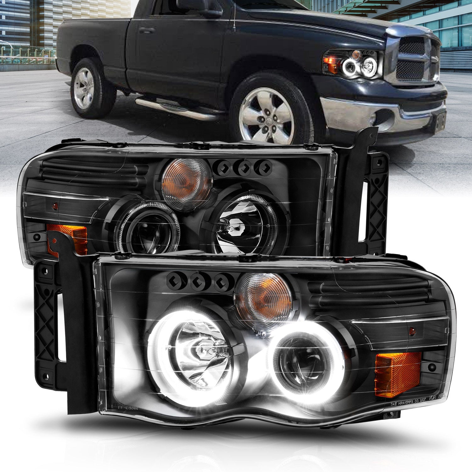 Anzo USA 111490 Projector Headlight Set w/Halo Fits Ram 1500 Ram 2500 Ram 3500