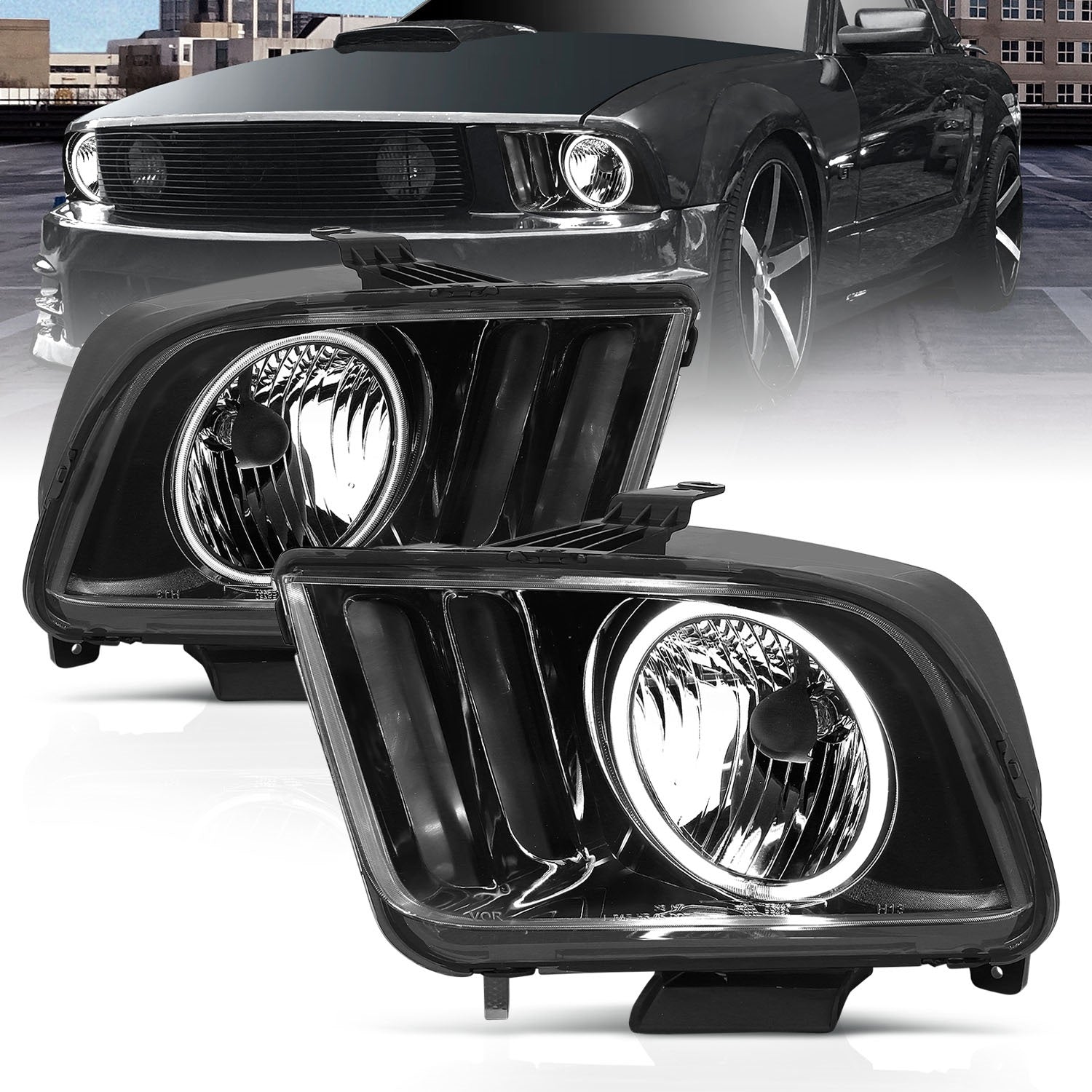Anzo USA 121033 Crystal Headlight Set w/Halo Fits 05-09 Mustang
