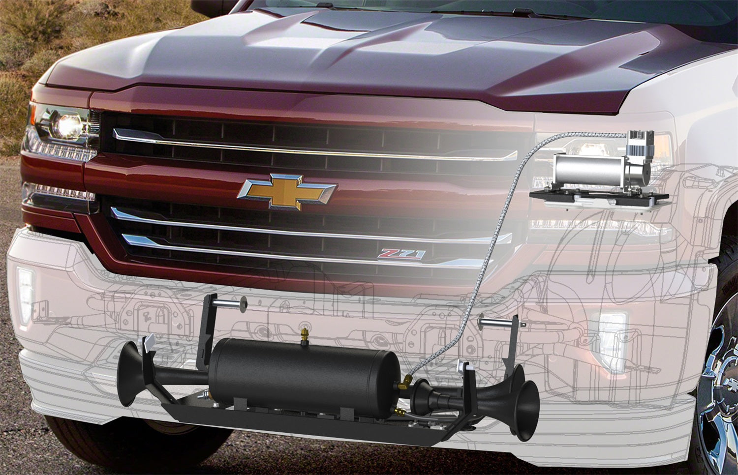 Kleinn Automotive Air Horns GM1500-734 Onboard Air System w/Horns