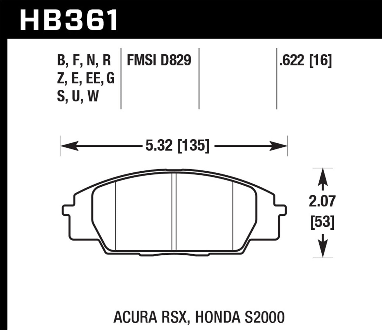 Hawk Performance HB361F.622 HPS Disc Brake Pad Fits 00-11 Civic RSX S2000