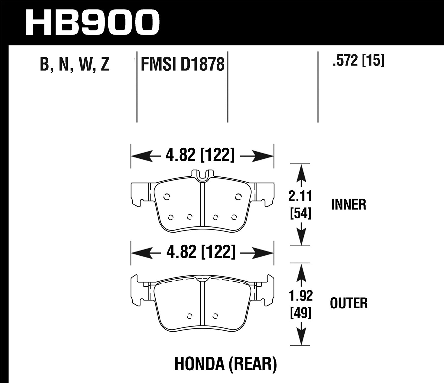 Hawk Performance HB900B.572 HPS 5.0 Disc Brake Pad Fits 16-19 Civic RDX